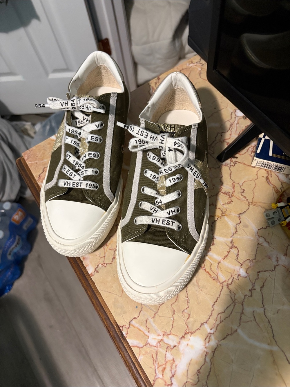 Vintage Havana Olive Green and White Low-Top Sneakers